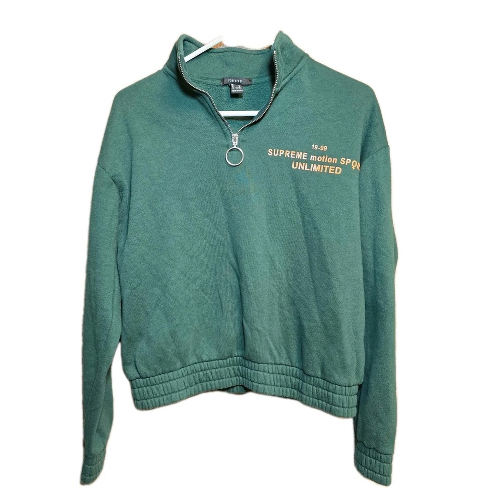 Forever 21 GUC Green Quarter-Zip Pullover Sweatshirt M 🍃 Y2K